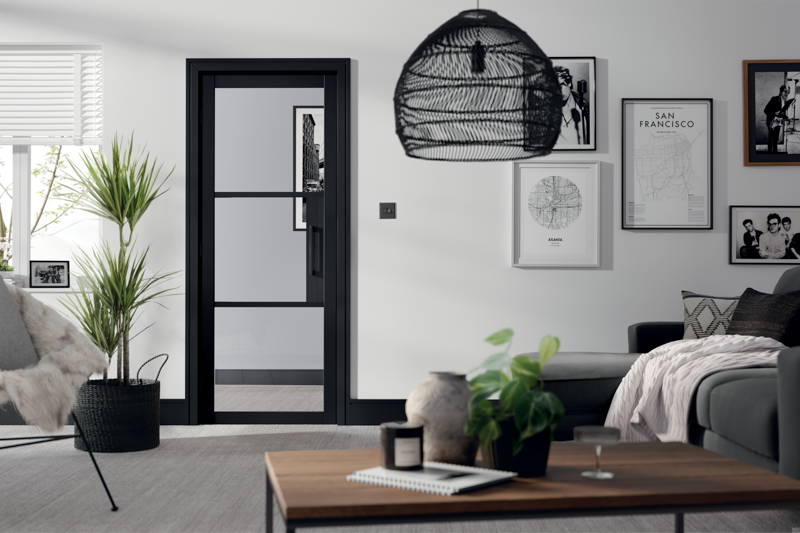 LPD Black Primed Tribeca 3L Clear Internal Door