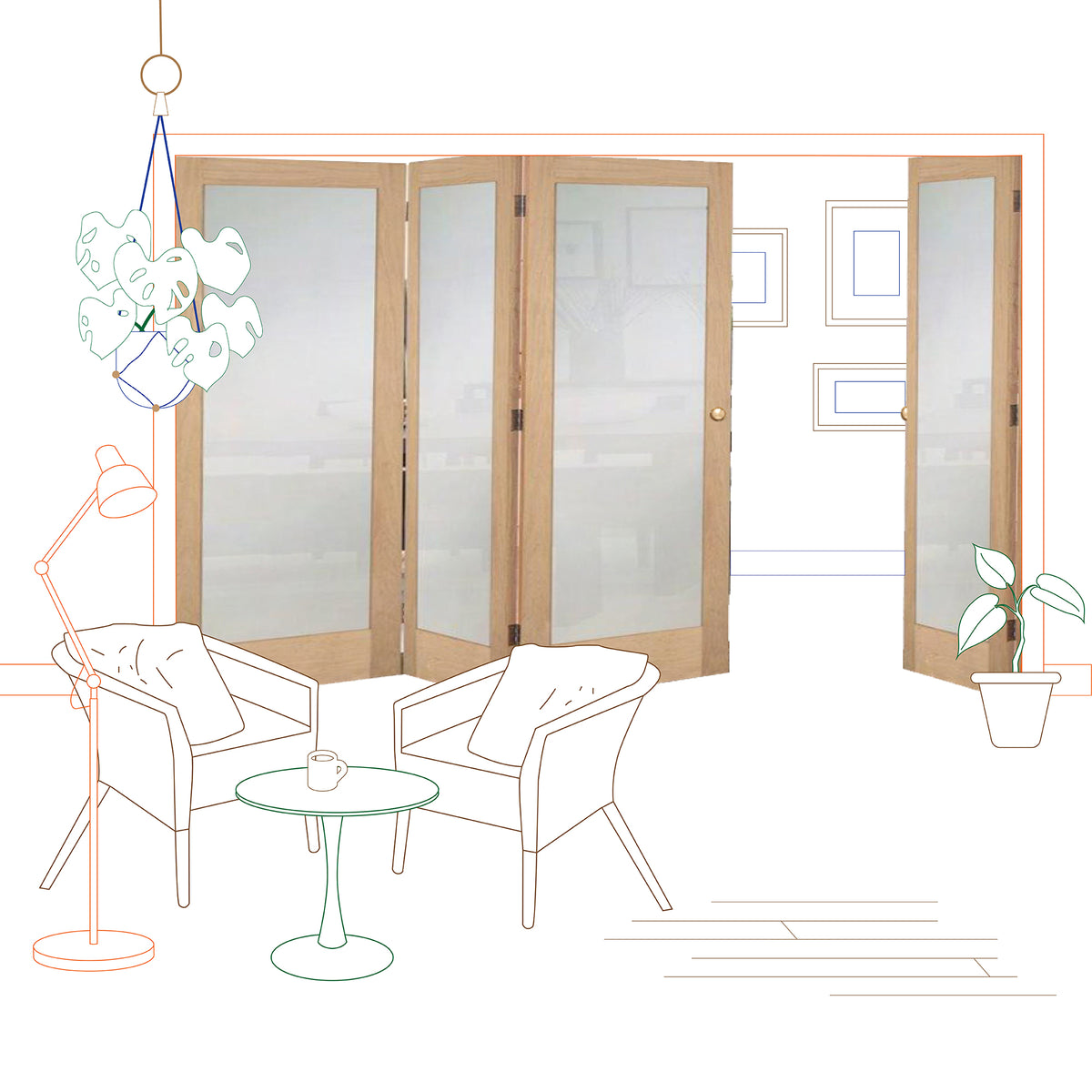NEW Oak Shaker 1 Light Frosted Glass Bifold System