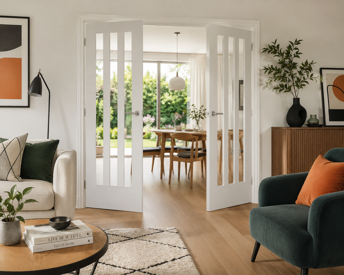 White Primed Aston Clear Glass Internal Door Pair