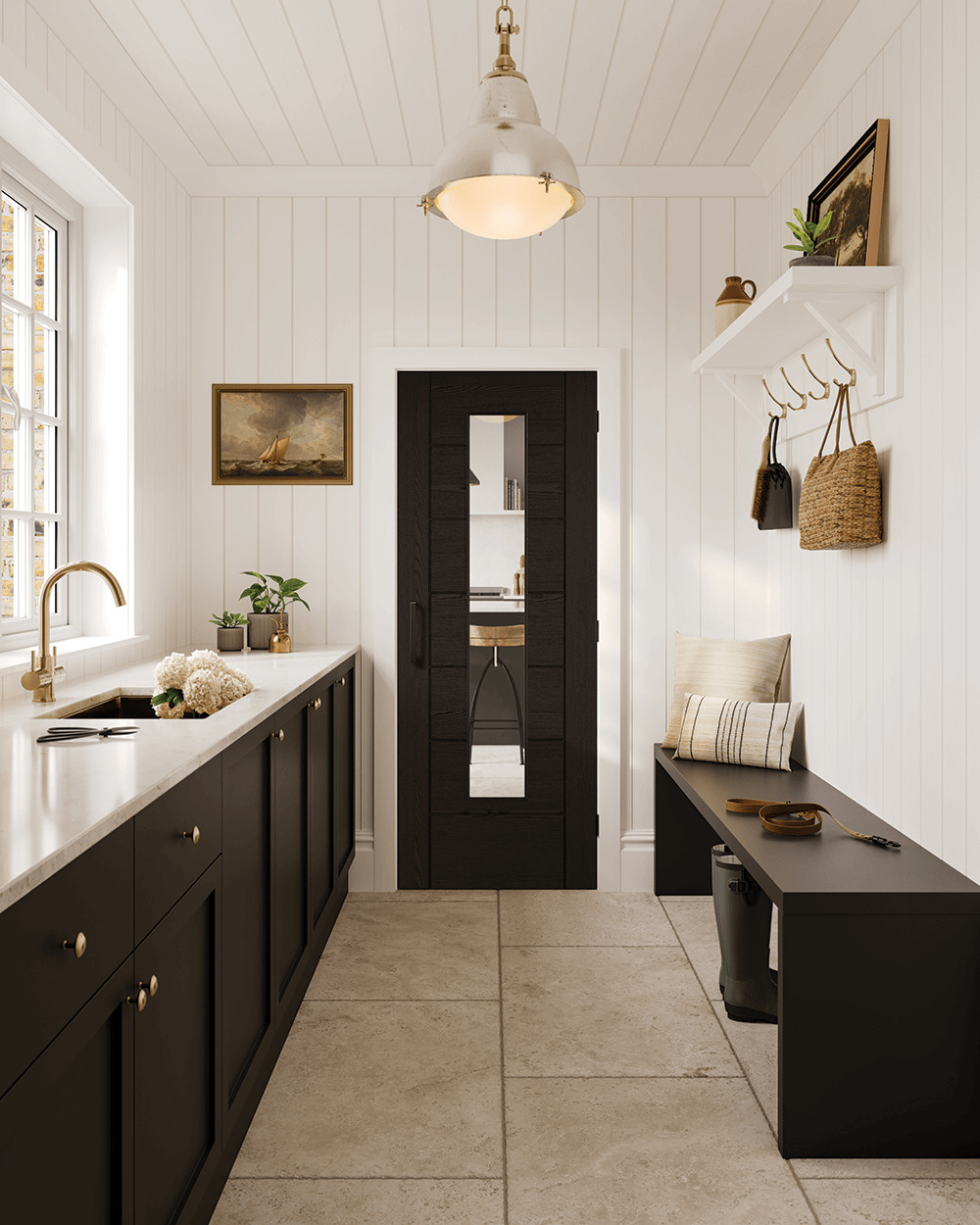 LPD Black Laminate Linear 7P Glazed Internal Door