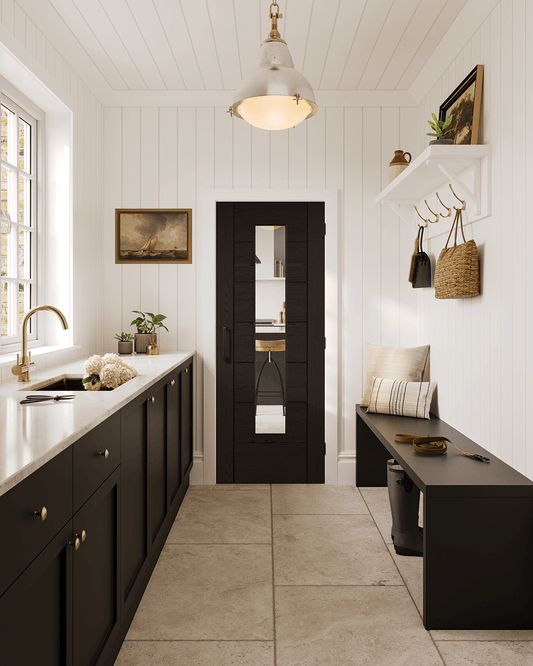 LPD Black Laminate Linear 7P Glazed Internal Door