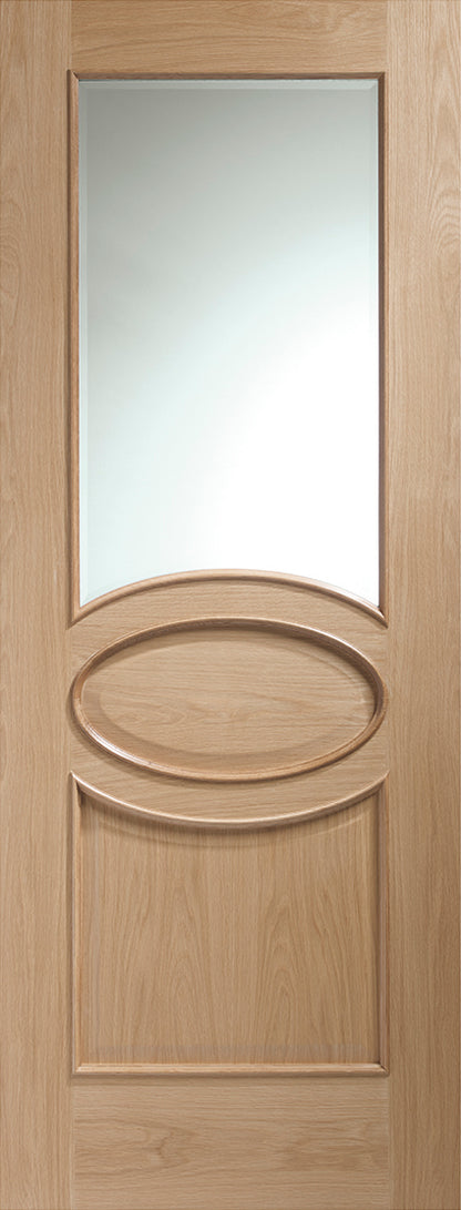 Internal Oak Calabria with Clear Bevelled Glass and Raised Mouldings