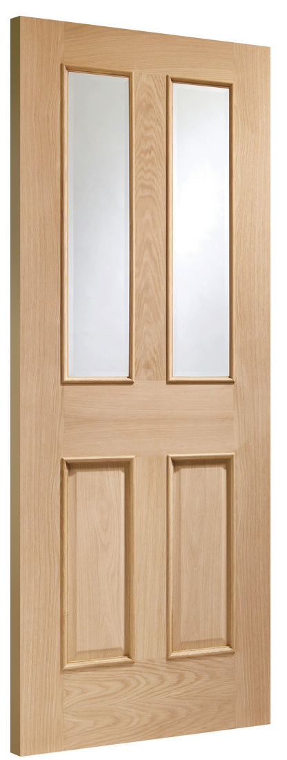 Internal Oak Malton Door With Raised Mouldings and Clear Bevelled Glass