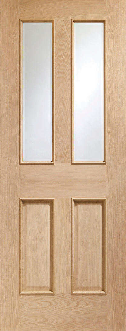 Internal Oak Malton Door With Raised Mouldings and Clear Bevelled Glass