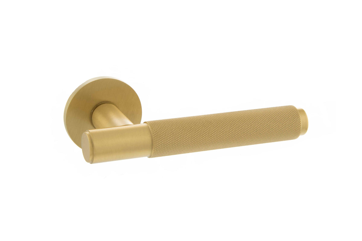Millhouse Brass Crompton Lever on Rose Door Handle