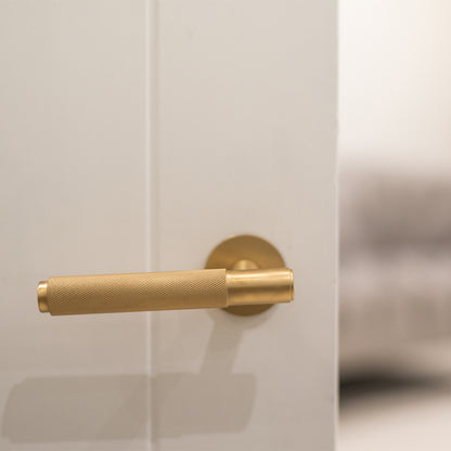 Millhouse Brass Crompton Lever on Rose Door Handle