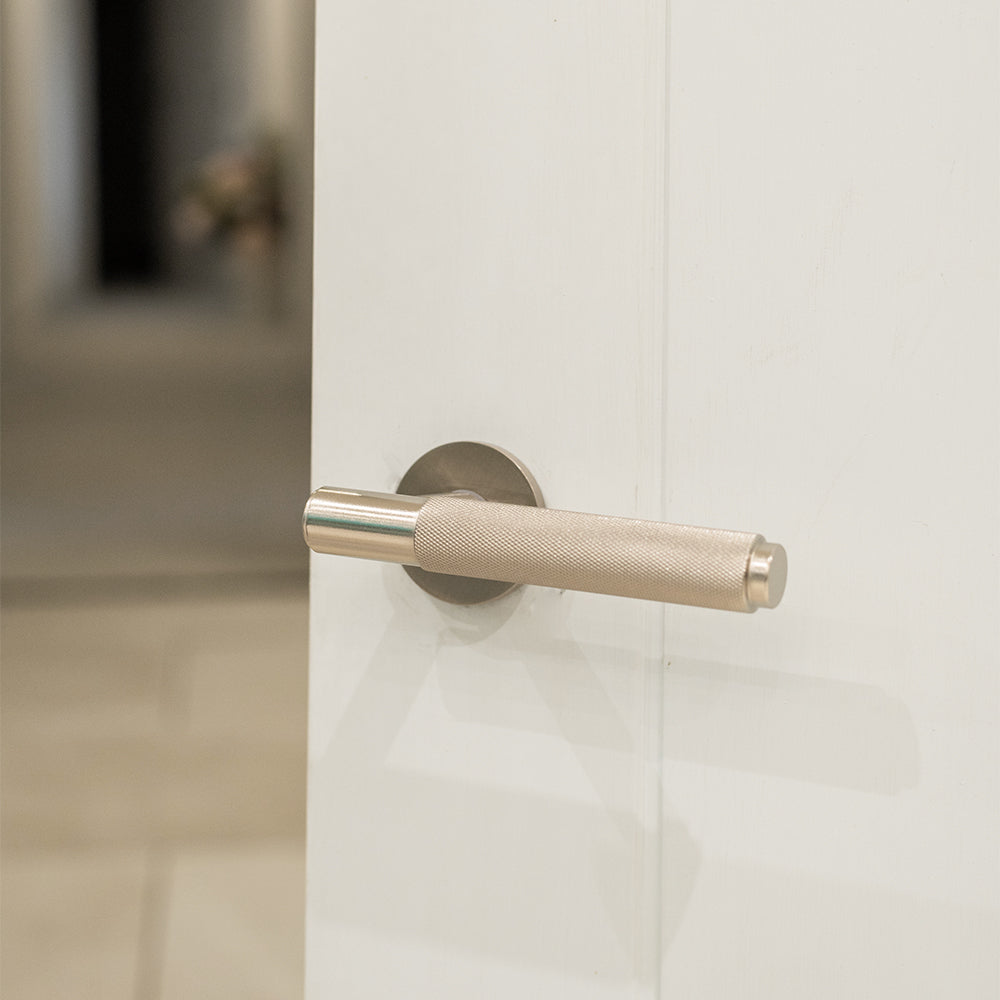 Millhouse Brass Crompton Lever on Rose Door Handle