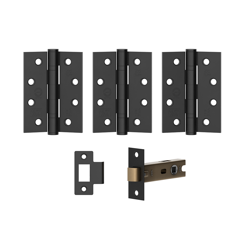 LPD Matt Black Internal Fire Door Hinge and Latch Pack