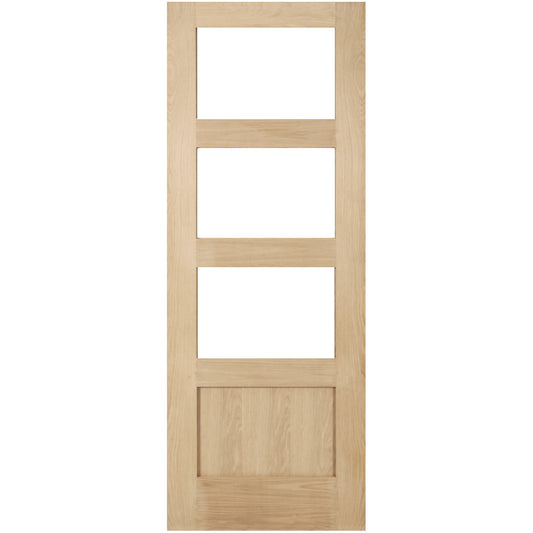 Oak Shaker 3 Light 1 Panel Clear Glass Internal Door