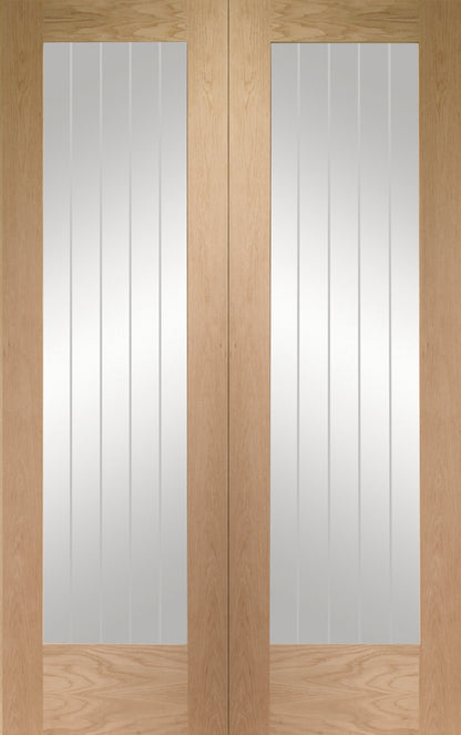 Internal Oak Suffolk Pattern 10 Rebated Pair with Clear Etched Glass