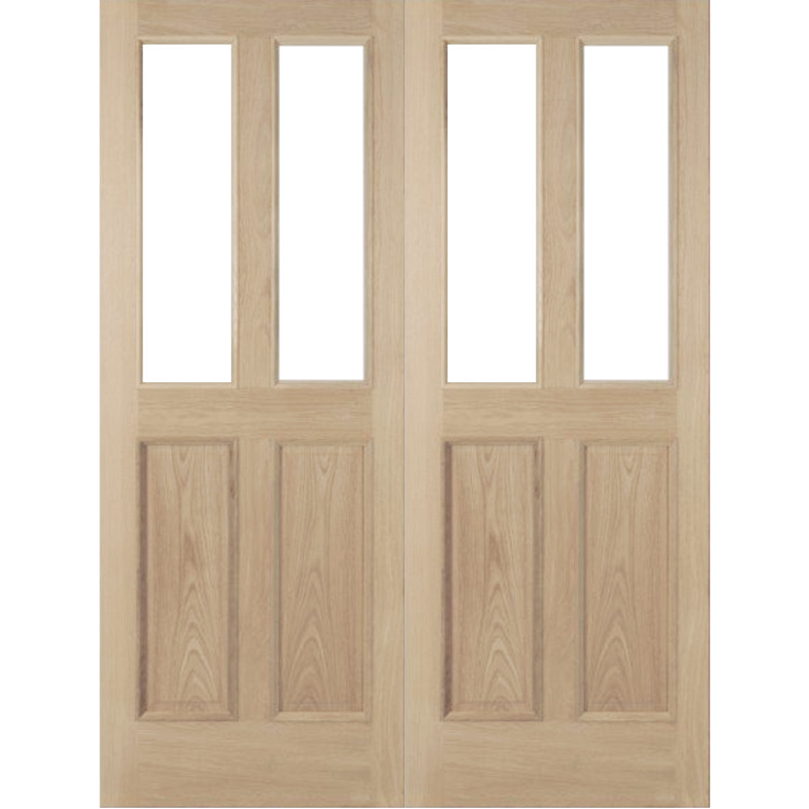 Oak 2 Panel 2 Light Clear Glass Internal Door Pair