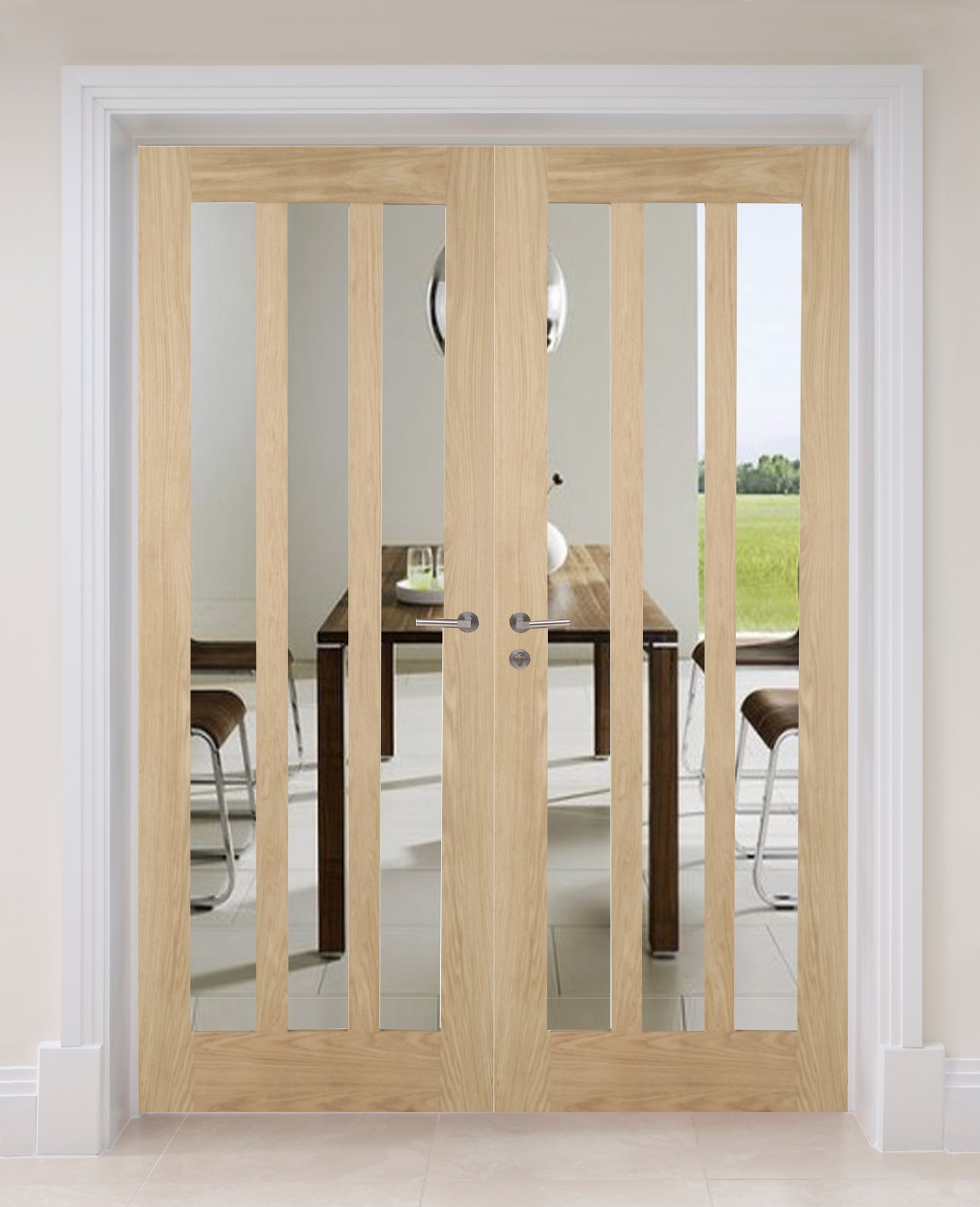 Oak Aston Clear Glass Rebated Internal Door Pair