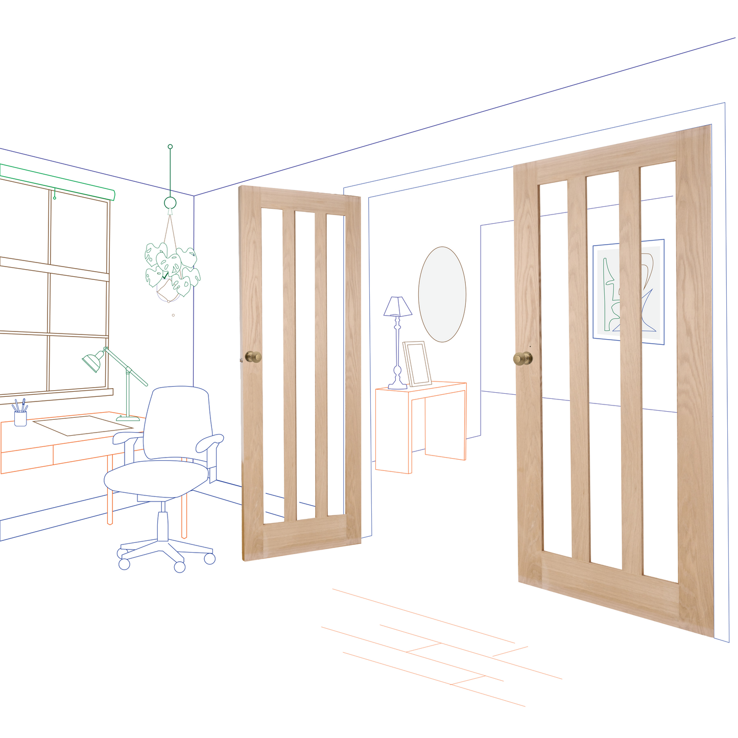 Oak Aston Clear Glass Internal Door Pair