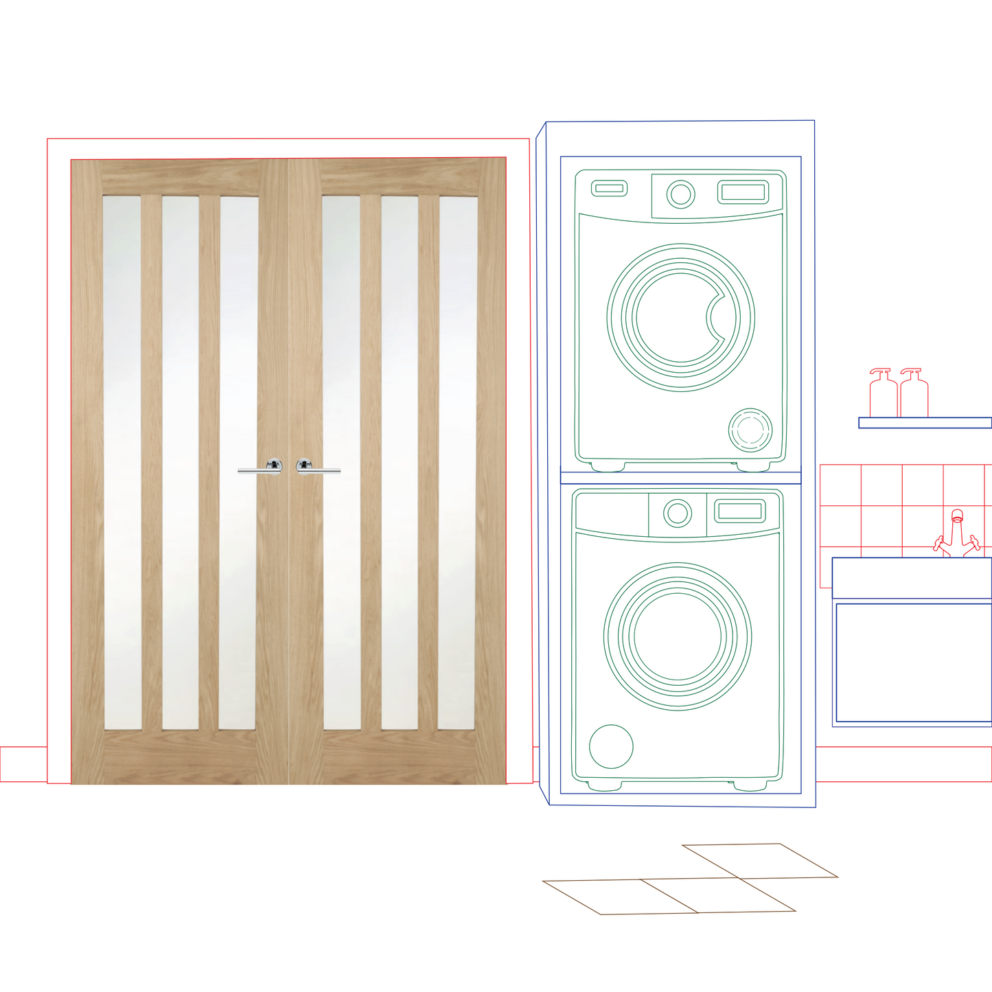 Oak Aston Frosted Glass Rebated Internal Door Pair