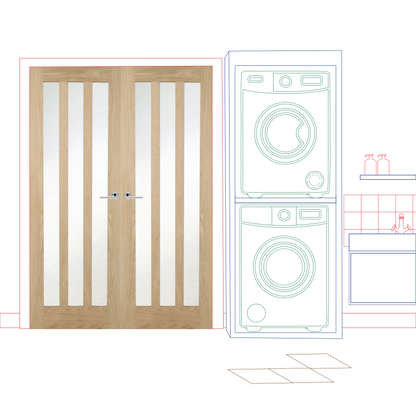 Oak Aston Frosted Glass Rebated Internal Door Pair