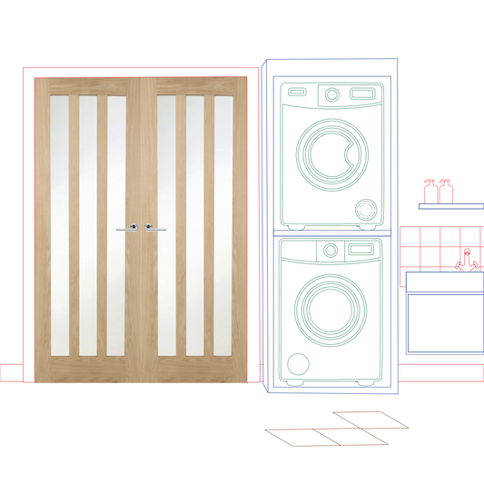 Oak Aston Frosted Glass Rebated Internal Door Pair