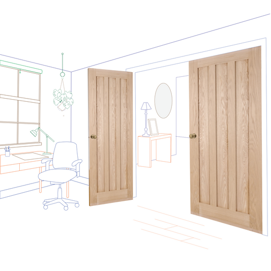 Oak Aston Panelled Internal Door Pair
