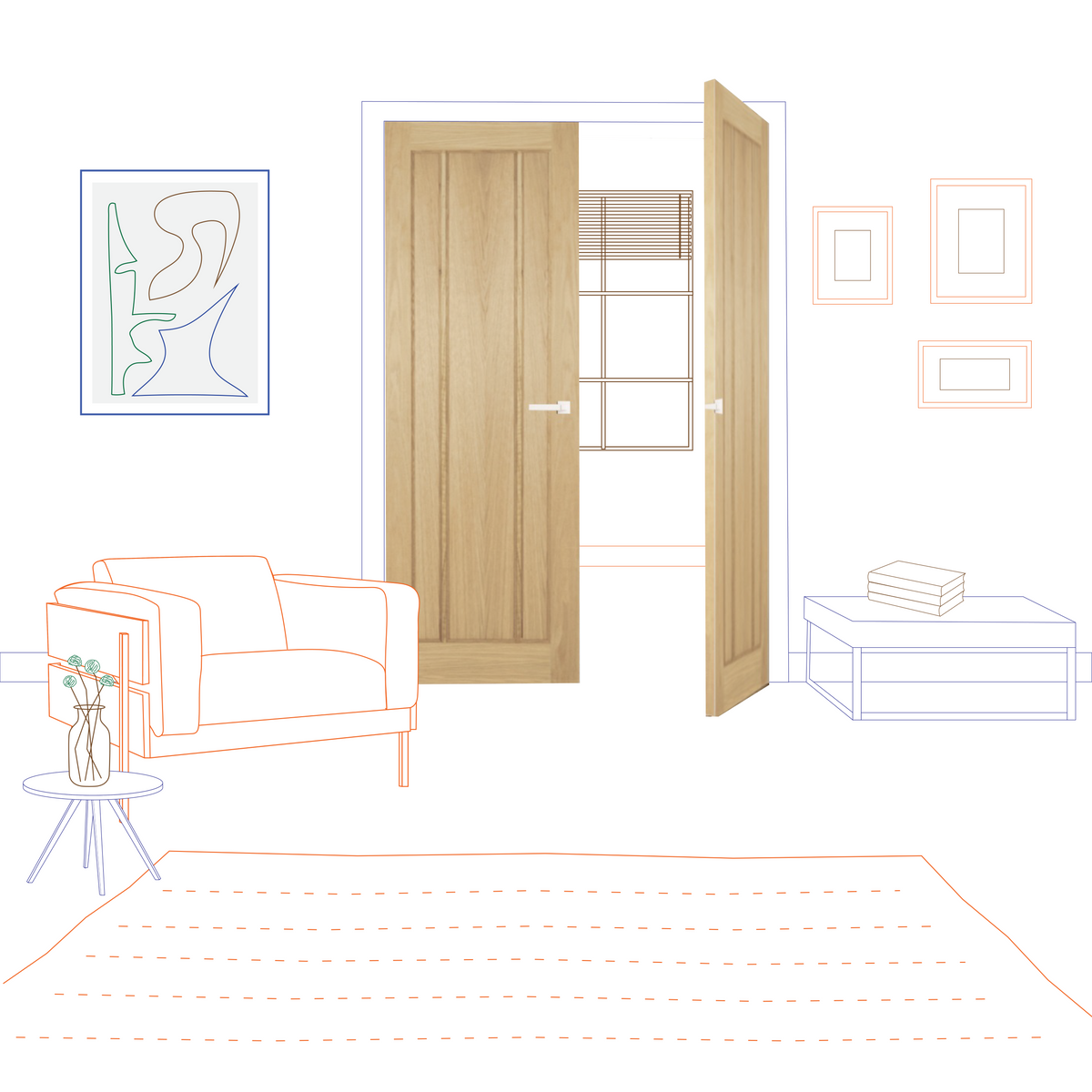 Oak Langdale Panelled Internal Door Pair