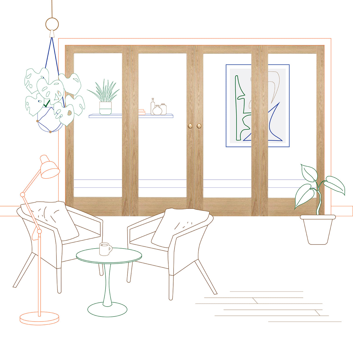 Oak Shaker 1 Light Clear Glass Bifold System