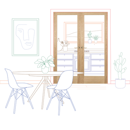 Oak Shaker 1 Light Clear Glass Internal Door Pair