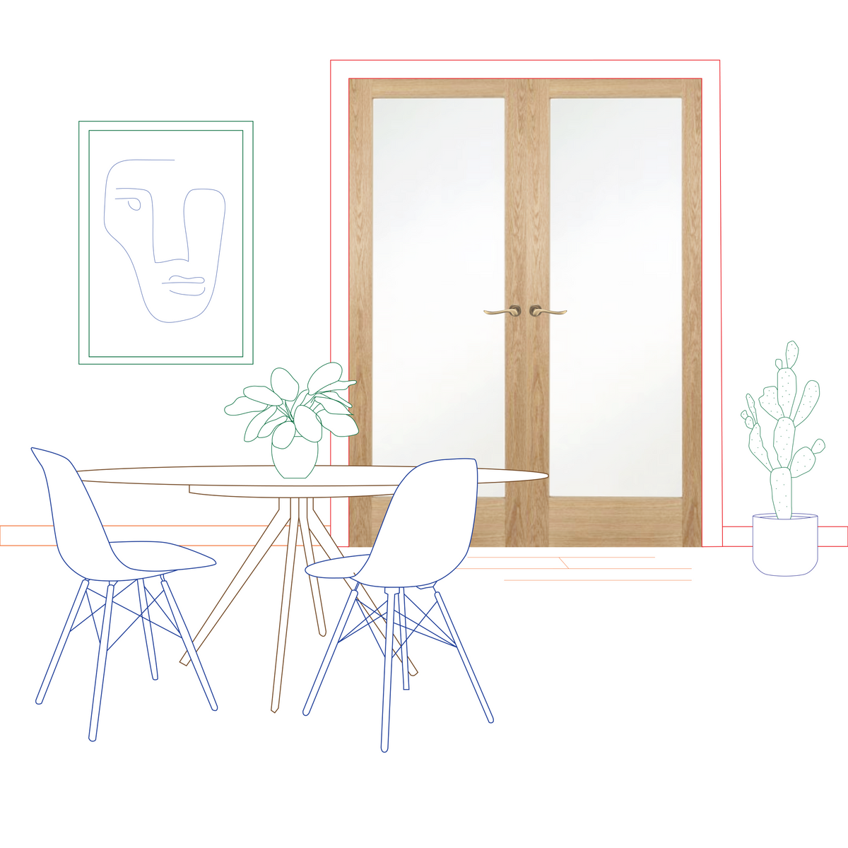Oak Shaker 1 Light Frosted Glass Internal Door Pair