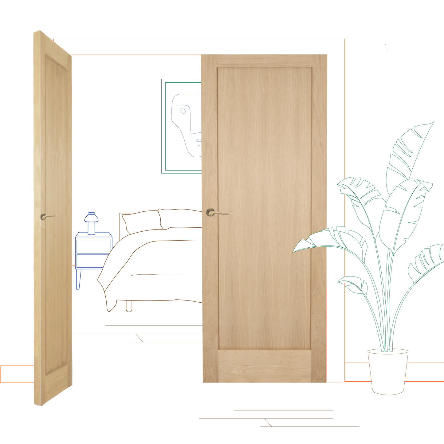 Oak Shaker 1 Panel Internal Door Pair