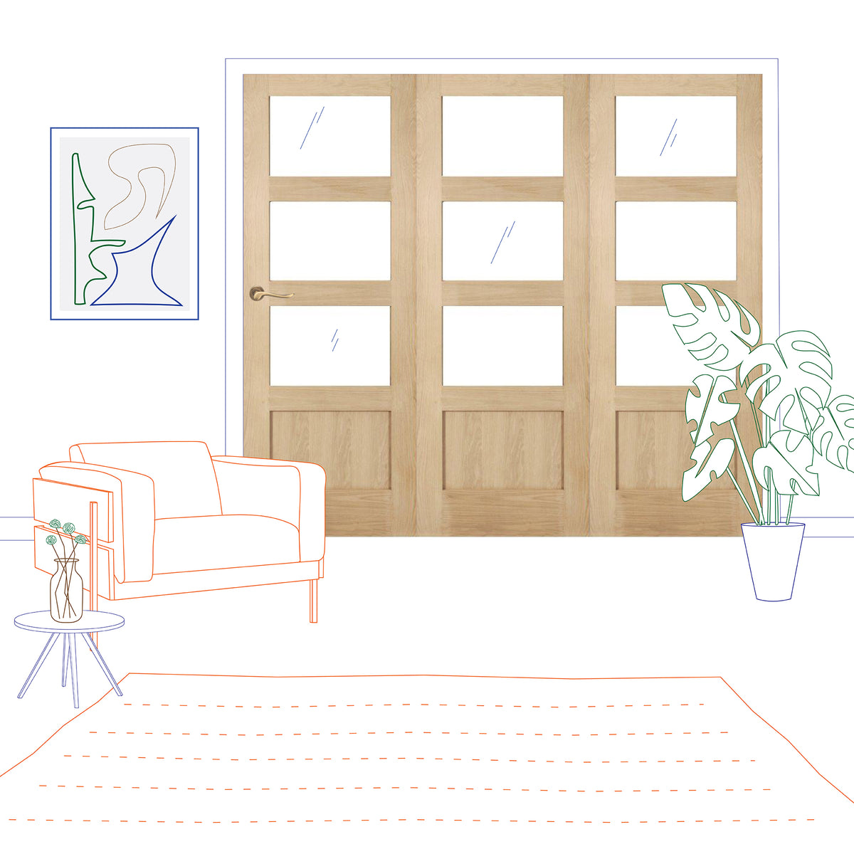 Oak Shaker 3 Light 1 Panel Clear Glass Bifold System