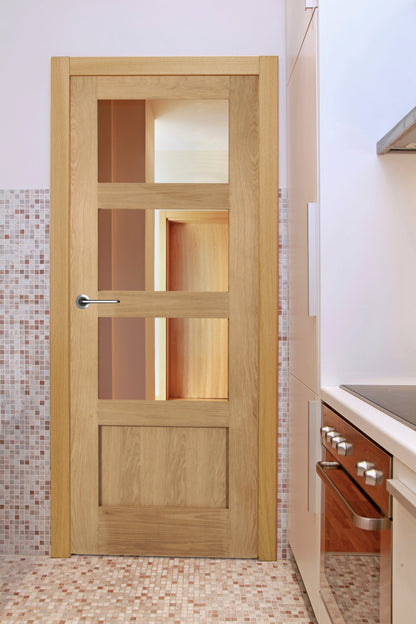 Oak Shaker 3 Light 1 Panel Clear Glass Pocket Door System