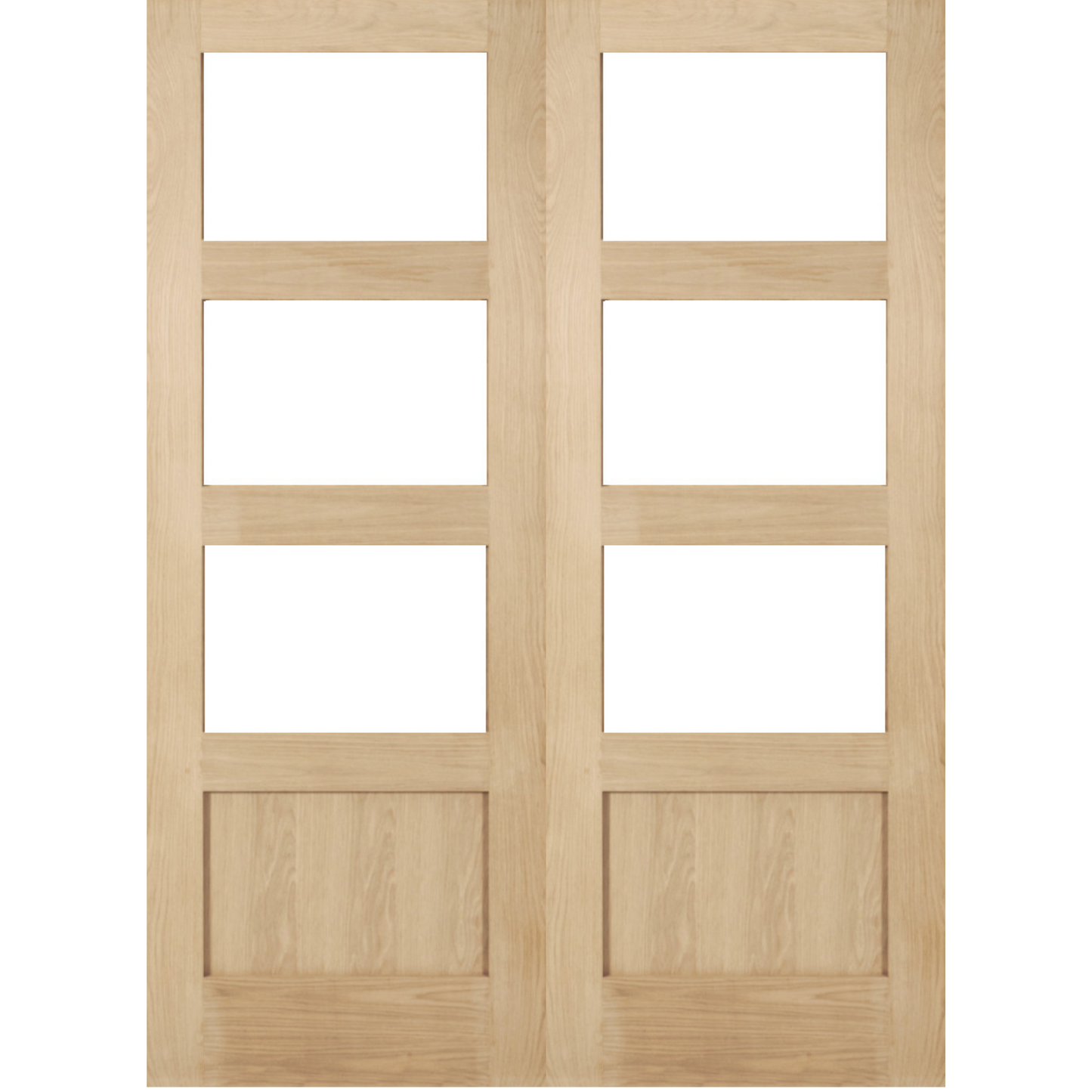 Oak Shaker 3 Light 1 Panel Clear Glass Internal Door Pair