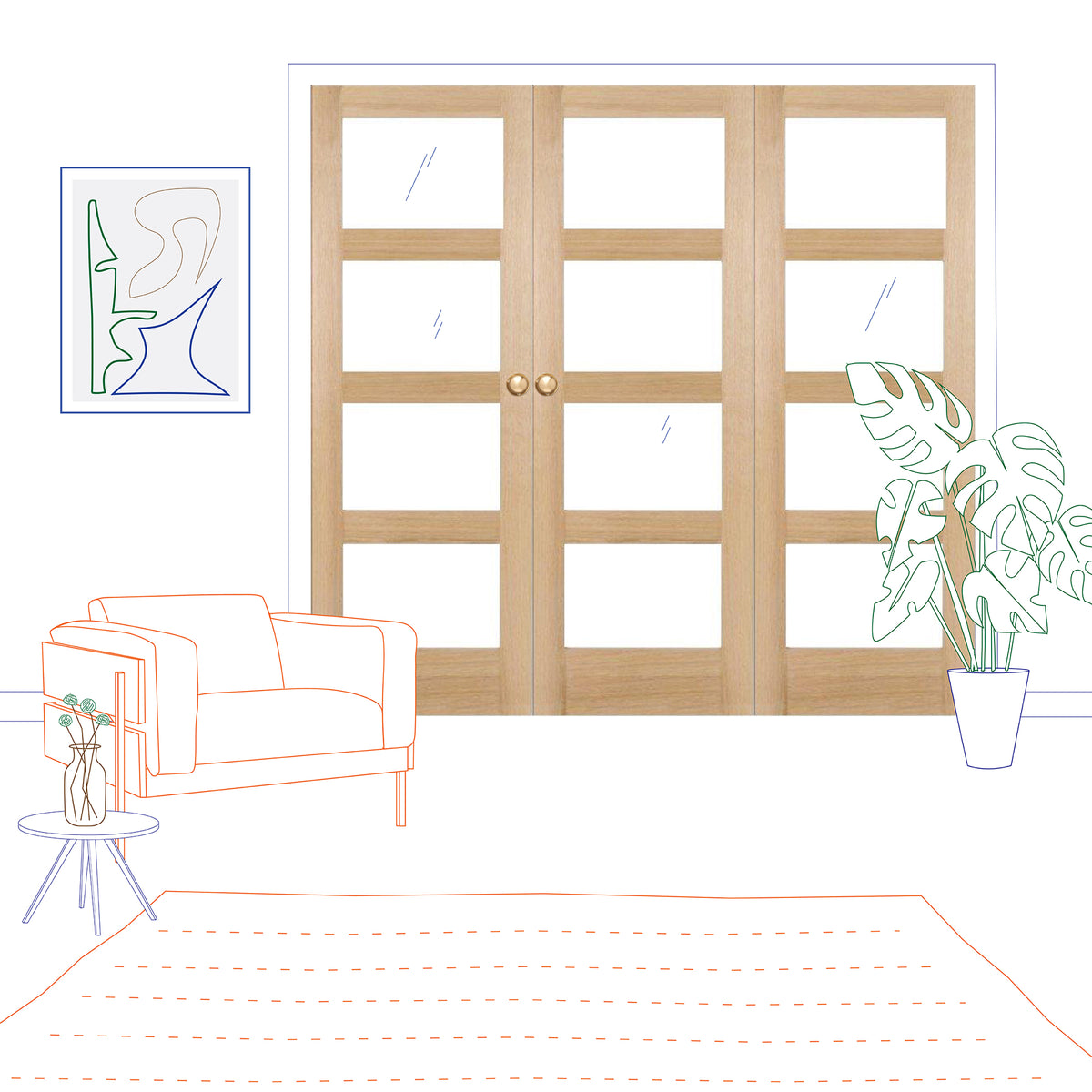 Oak Shaker 4 Light Clear Glass Bifold System