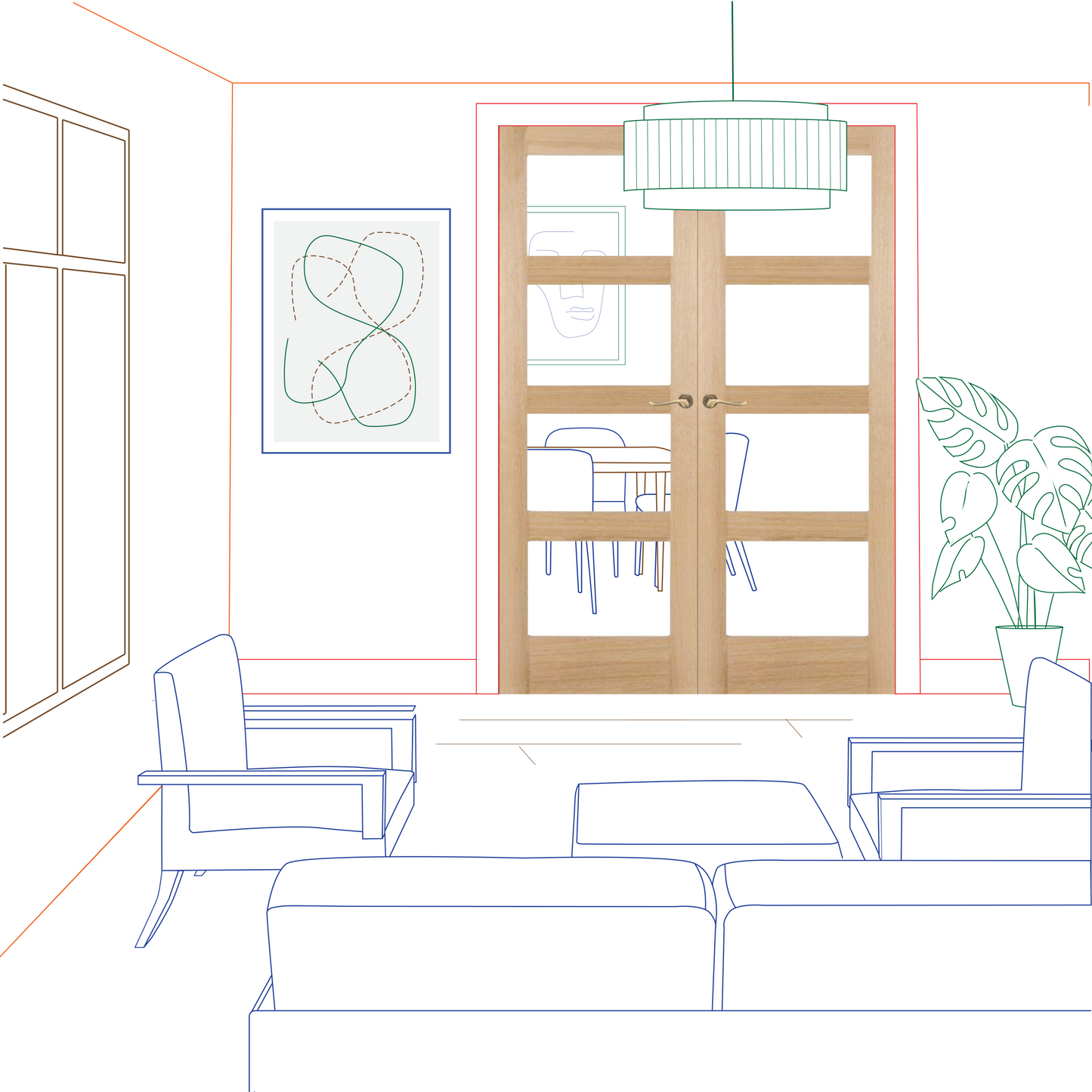 Oak Shaker 4 Light Clear Glass Internal Door Pair