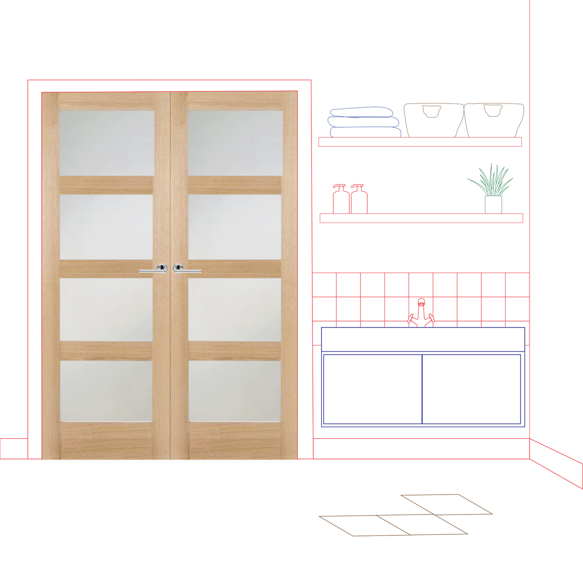 Oak Shaker 4 Light Frosted Glass Internal Door Pair