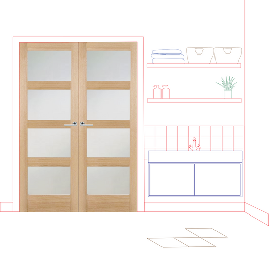 Oak Shaker 4 Light Frosted Glass Rebated Internal Door Pair