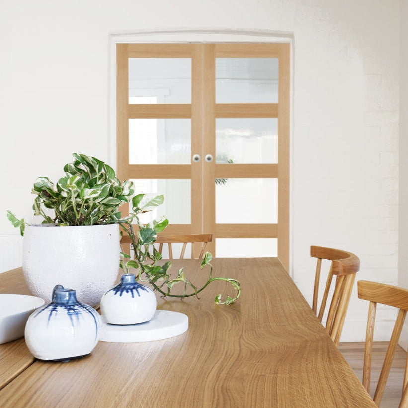 Oak Shaker 4 Light Clear Glass Internal Door Pair