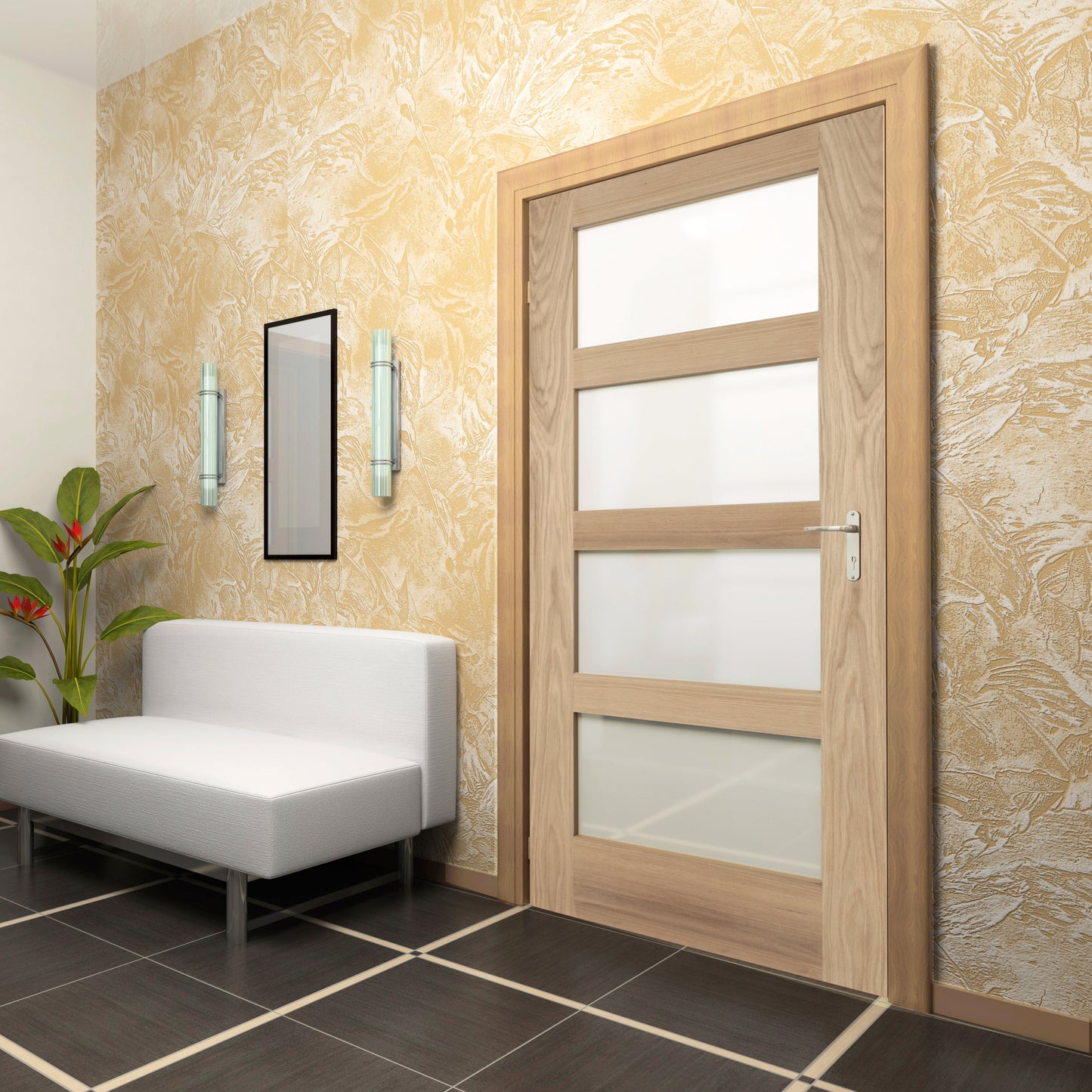 Oak Shaker 4 Light Frosted Glass Sliding Door System