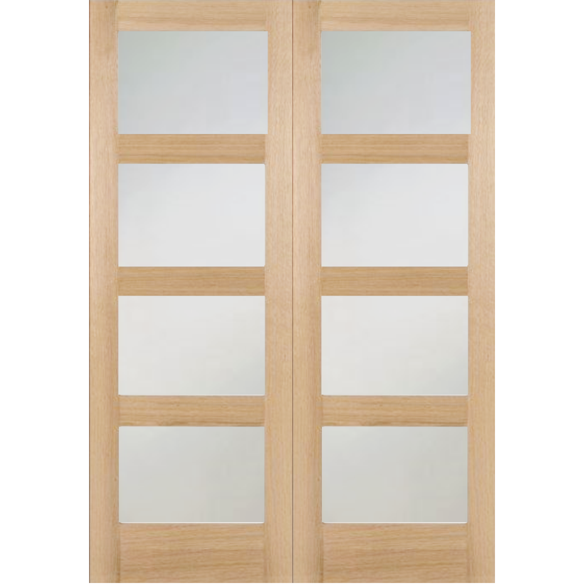 Oak Shaker 4 Light Frosted Glass Rebated Internal Door Pair