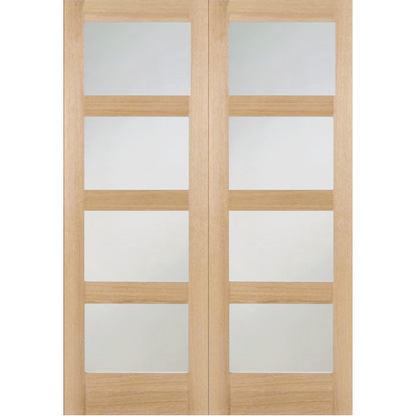 Oak Shaker 4 Light Frosted Glass Rebated Internal Door Pair