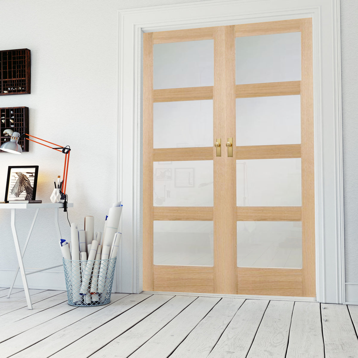 Interior French Doors With Frosted Glass LVDUN Finished Surface