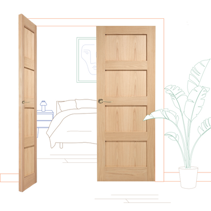Oak Shaker 4 Panel Internal Door Pair