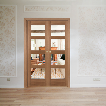 Oak Shaker 4 Light Clear Glass Rebated Internal Door Pair