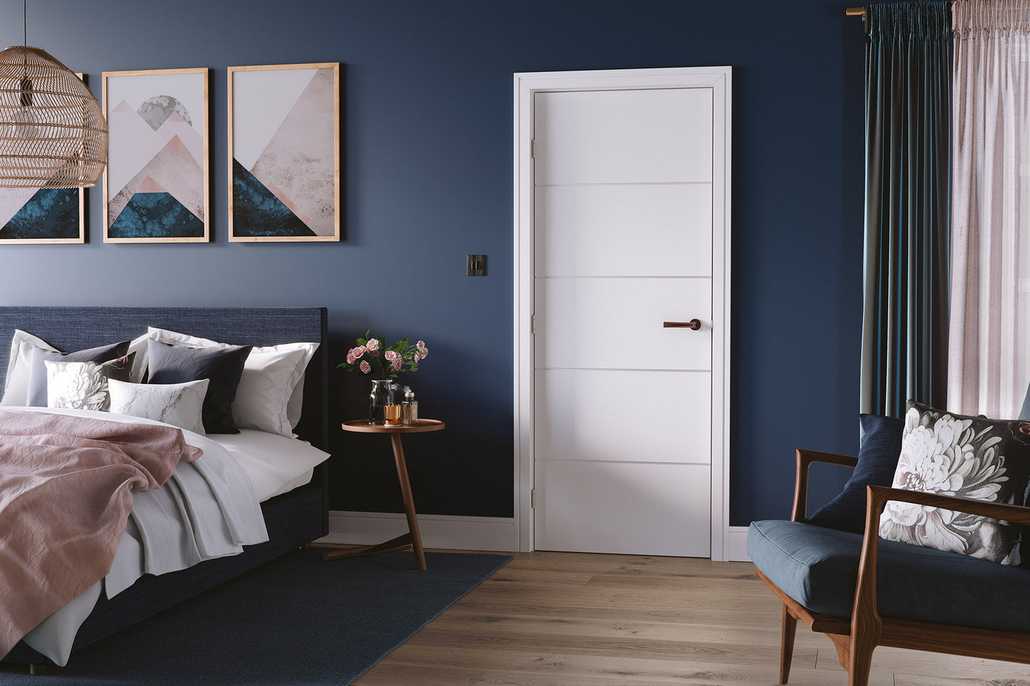 LPD White Primed Moulded Horizontal Four Line FD30 Internal Fire Door