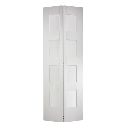 LPD White Primed Shaker 4L Glazed Bi-fold Internal Door