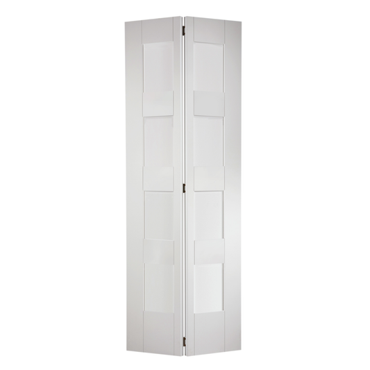LPD White Primed Shaker 4L Glazed Bi-fold Internal Door