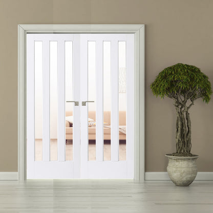 White Primed Aston Clear Glass Internal Door Pair