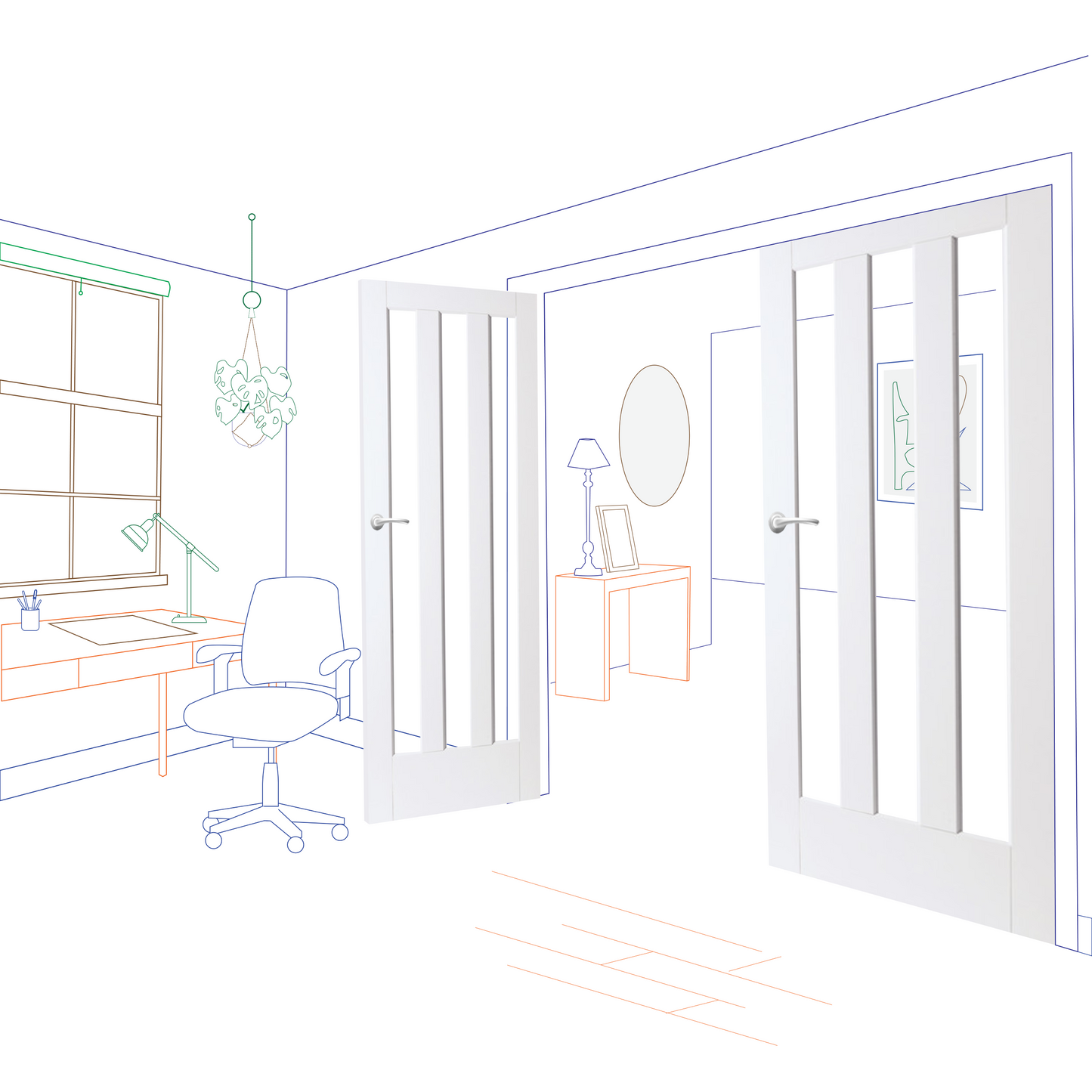 White Primed Aston Clear Glass Internal Door Pair