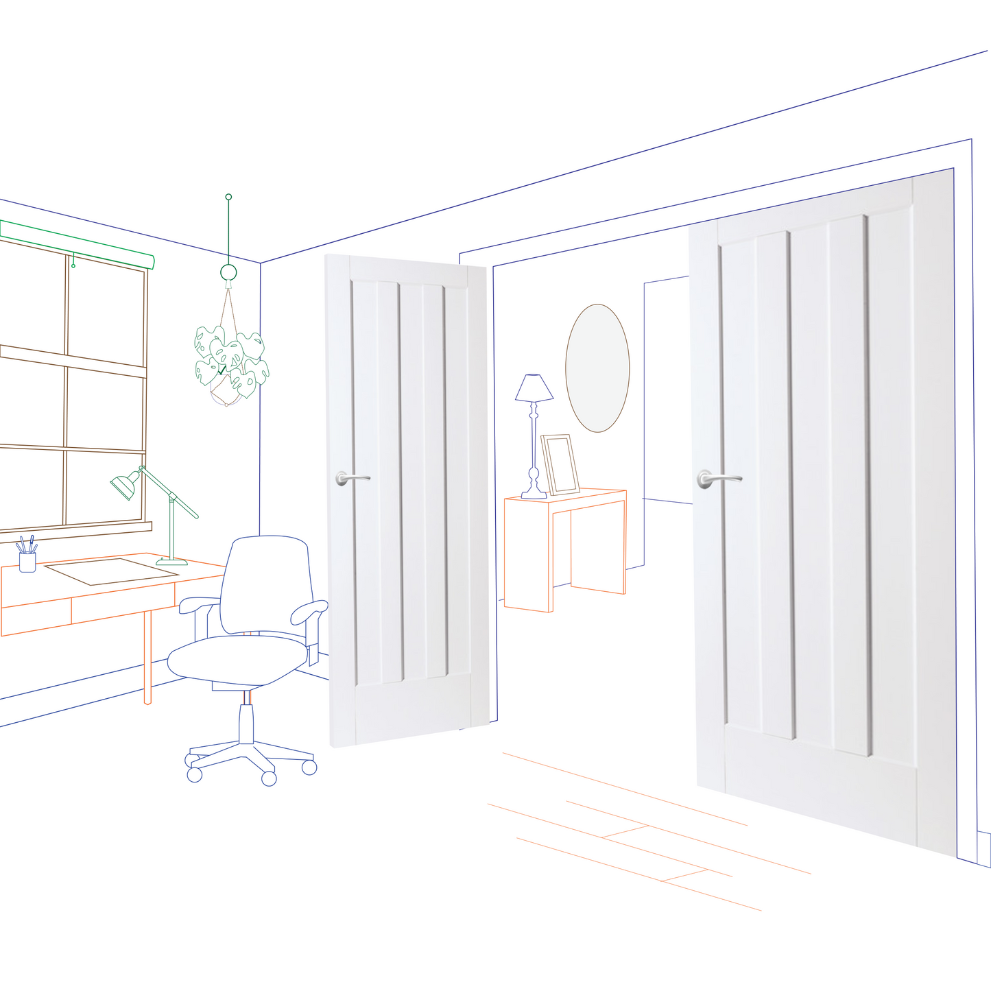 White Primed Aston Panel Internal Door Pair