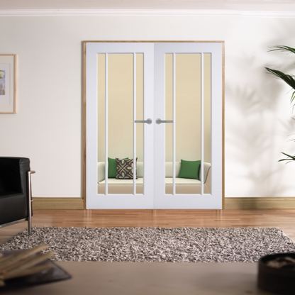 White Langdale Clear Glass Rebated Internal Door Pair