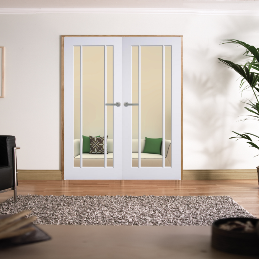 White Primed Langdale Clear Glass Internal Door Pair