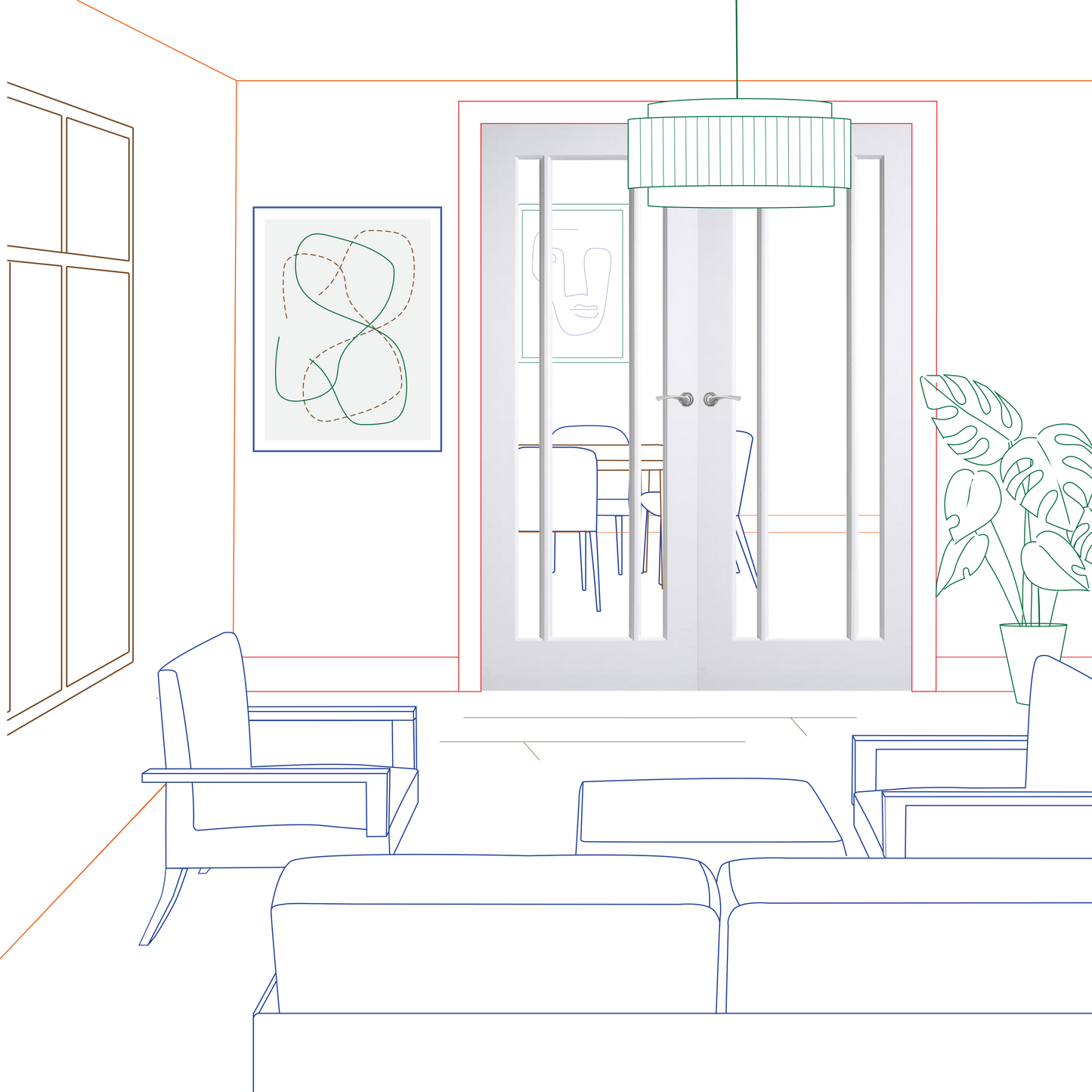 White Primed Langdale Clear Glass Internal Door Pair