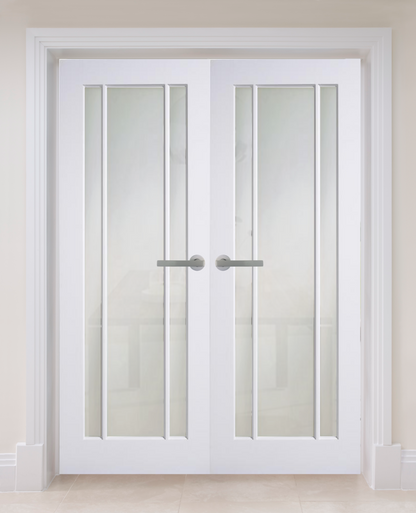 White Primed Langdale Frosted Glass Internal Door Pair